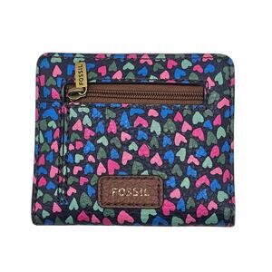 Fossil Tessa Multicolored Heart Pattern Faux Leather Bifold Wallet